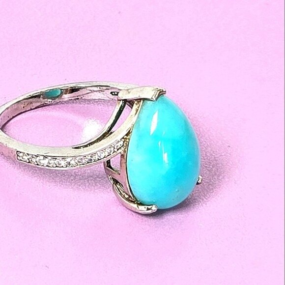 925 Sterling Silver Ring Sz 7.75 with Natural Amazonite  & CZ - Picture 2 of 13